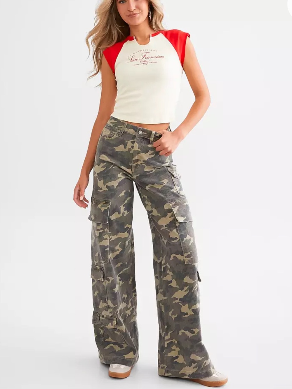 Nori Camo Wide Leg Cargo Stretch Jean